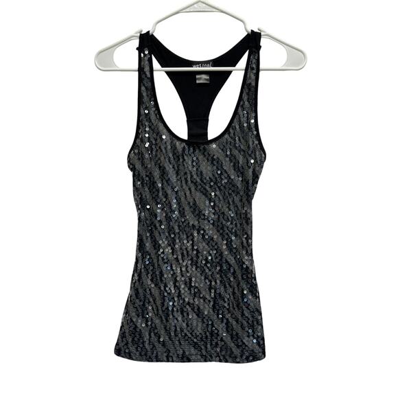 Wet Seal Sequin Zebra Racerback Tank Top XS Y2K Party Club - Picture 1 of 9